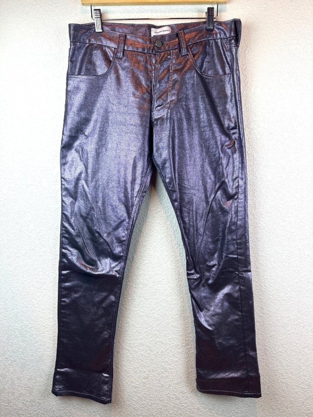 Alexander Digenova Metallic Coated Mens 32 Purple Iridescent Straight Pants